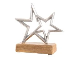 Bester Verkauf 🔥 Casa Nova Doppelstern auf Holzbasis "Natur" - 17/19/5 cm in silberfarben 🛒