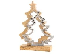 Großhandel 😀 Casa Nova Dekobaum auf Holzbasis "Natur" - 19/26/5 cm in silberfarben ✔️