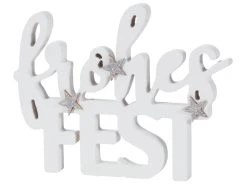 Großhandel ❤️ Schriftzug frohes Fest "Silber" - 20/15,5 cm in weiß ⌛