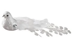 Rabatt 👏 Vogel auf Clip "Silber" - 36 cm in weiß 🔔