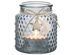 Coupon 🥰 Kerzenglas mit Sternanhänger "Silber" - 10/11 cm in mittelblau 🎁