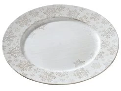 Schlussverkauf 🔥 Dekoteller Schneeflockendesign "Silber" - D32,8 cm in weiß 💯