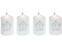 Angebote ✨ Adventkerzen 4er-Set "Silber" - 5,8/9 cm in weiß 👏