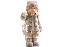 Aktion 🎁 Outdoorfigur Bub mit Teelichtlaterne "Natur" - 51 cm in grau ❤️