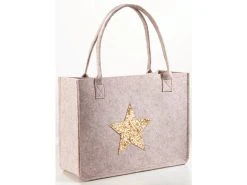 Billig ❤️ Tasche mit Goldstern "Natur" - 40/50/15 cm in beige 👍