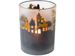 Bestpreis ⌛ Kerzenglas mit Rentierschlitten "Black&White" - 12,5/10 cm in weiß ⌛